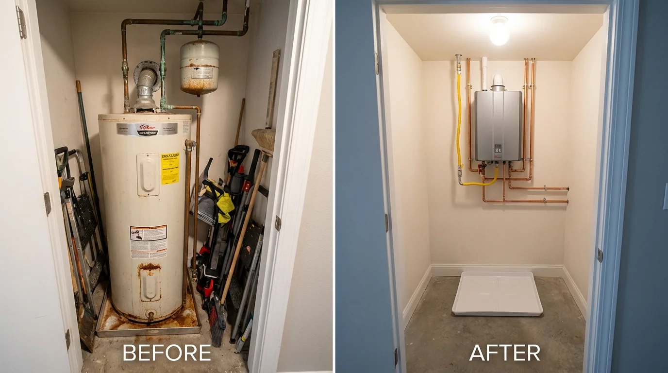 Tank water heater versus wall-mounted tankless unit comparison for Barstow, CA homeowners